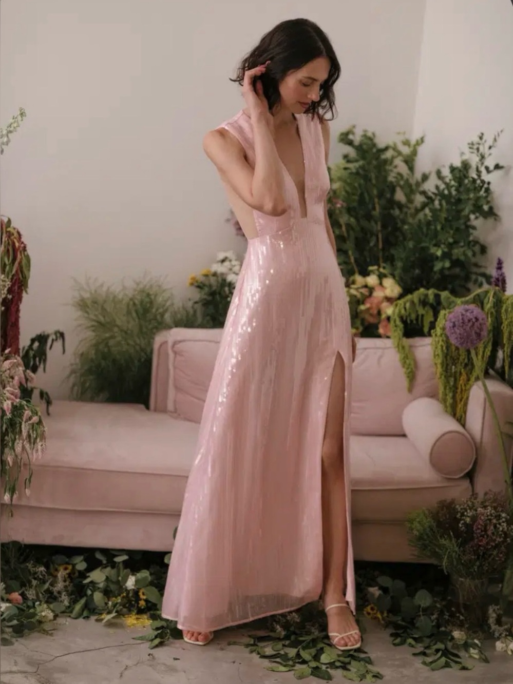 SAU LEE Genevie Sequin Maxi Dress in Pink Sz 6 US Pop